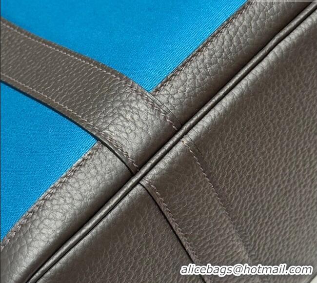 Classic Grade Hermes Garden Party Bag 30cm in Canvas and Grained Leather H2070 Prussia Blue/Ebony 2025 (Half Handmade)