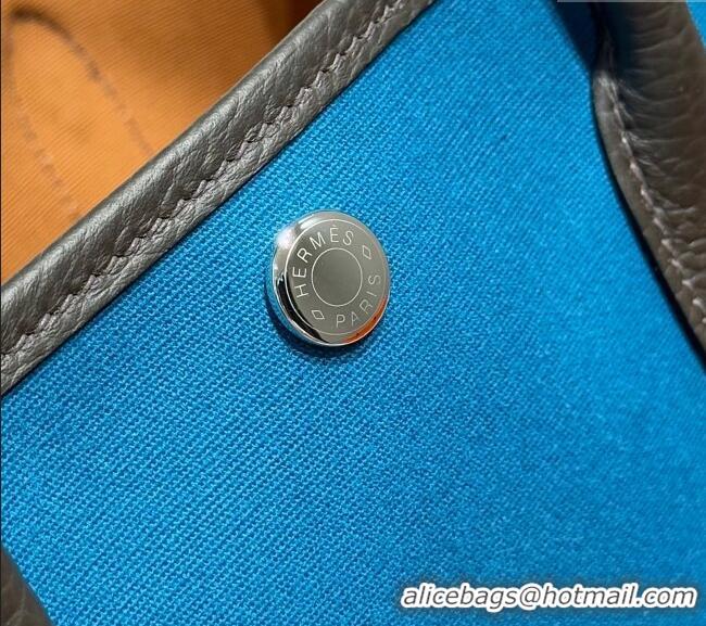 Classic Grade Hermes Garden Party Bag 30cm in Canvas and Grained Leather H2070 Prussia Blue/Ebony 2025 (Half Handmade)