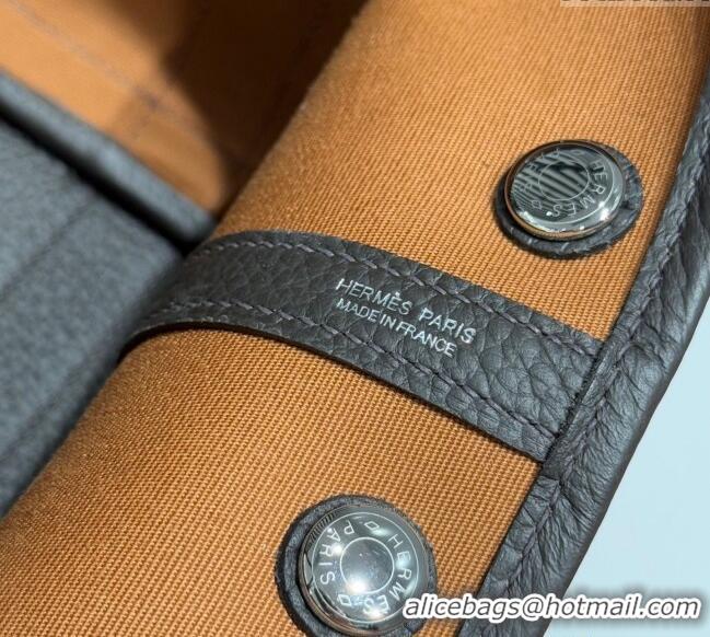 Classic Grade Hermes Garden Party Bag 30cm in Canvas and Grained Leather H2070 Prussia Blue/Ebony 2025 (Half Handmade)