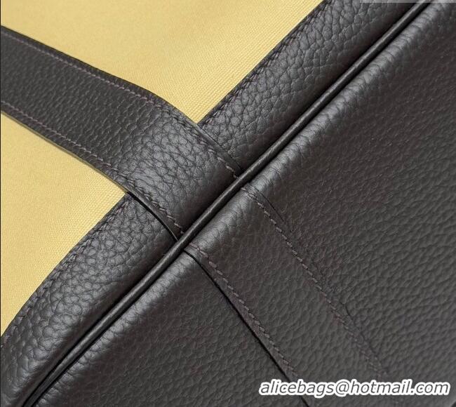 New Fashion Hermes Garden Party Bag 30cm in Canvas and Grained Leather H2070 Milton Yellow/Ebony 2025 (Half Handmade)