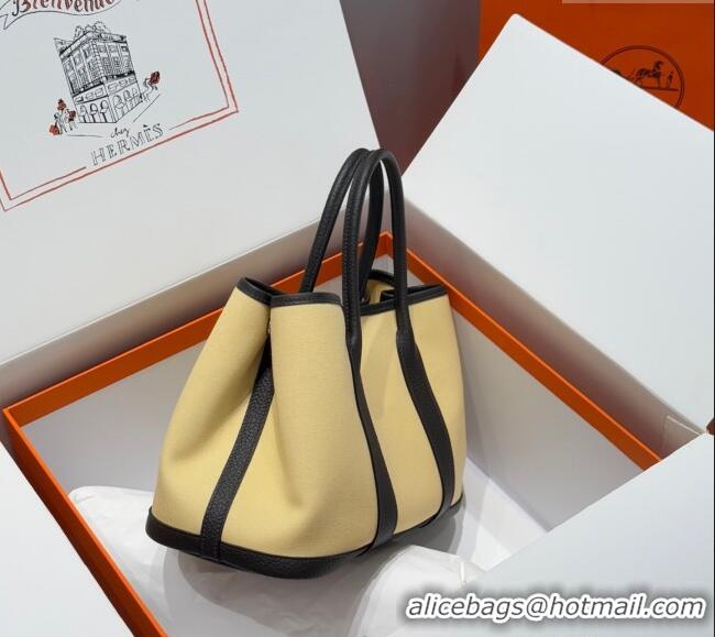 New Fashion Hermes Garden Party Bag 30cm in Canvas and Grained Leather H2070 Milton Yellow/Ebony 2025 (Half Handmade)
