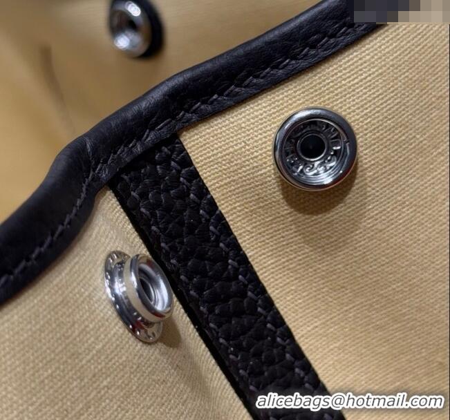 New Fashion Hermes Garden Party Bag 30cm in Canvas and Grained Leather H2070 Milton Yellow/Ebony 2025 (Half Handmade)