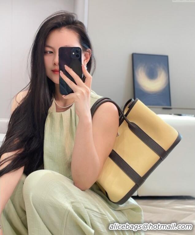 New Fashion Hermes Garden Party Bag 30cm in Canvas and Grained Leather H2070 Milton Yellow/Ebony 2025 (Half Handmade)