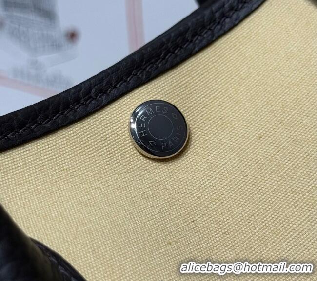 New Fashion Hermes Garden Party Bag 30cm in Canvas and Grained Leather H2070 Milton Yellow/Ebony 2025 (Half Handmade)