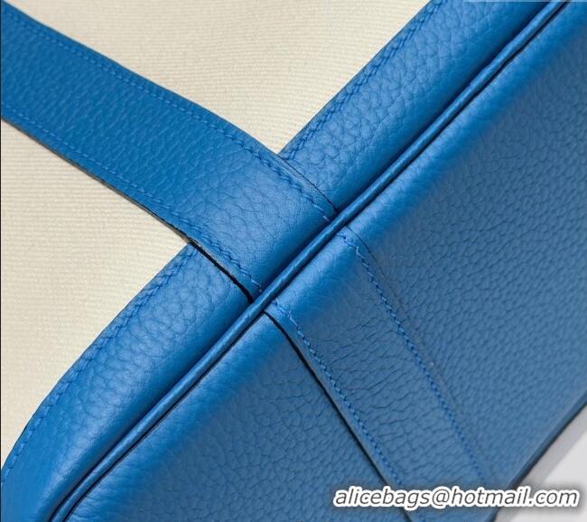 Top Quality Hermes Garden Party Bag 30cm in Canvas and Grained Leather H2070 Glacier White/Tanzania Blue 2025 (Half Hand