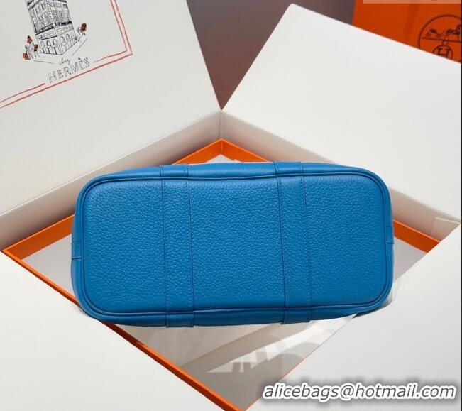 Top Quality Hermes Garden Party Bag 30cm in Canvas and Grained Leather H2070 Glacier White/Tanzania Blue 2025 (Half Hand