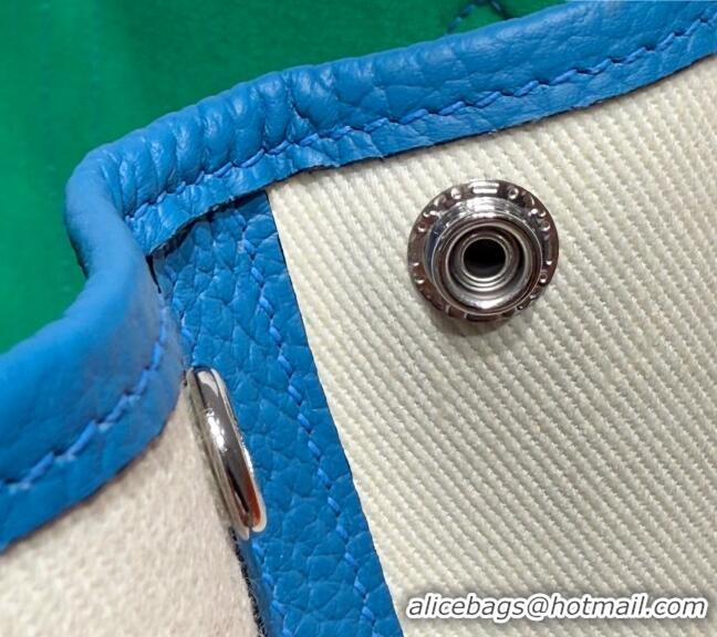 Top Quality Hermes Garden Party Bag 30cm in Canvas and Grained Leather H2070 Glacier White/Tanzania Blue 2025 (Half Hand