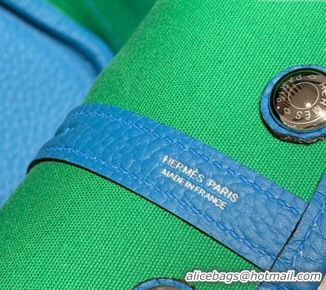 Top Quality Hermes Garden Party Bag 30cm in Canvas and Grained Leather H2070 Glacier White/Tanzania Blue 2025 (Half Hand