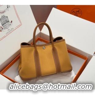 Buy Discount Hermes Garden Party Bag 30cm in Canvas and Grained Leather H2070 Golden Brown 2025 (Half Handmade)