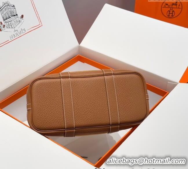 Buy Discount Hermes Garden Party Bag 30cm in Canvas and Grained Leather H2070 Golden Brown 2025 (Half Handmade)