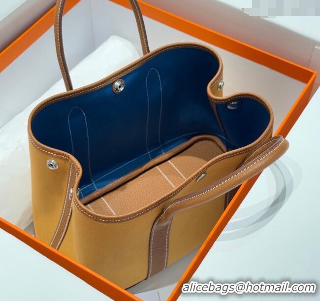 Buy Discount Hermes Garden Party Bag 30cm in Canvas and Grained Leather H2070 Golden Brown 2025 (Half Handmade)