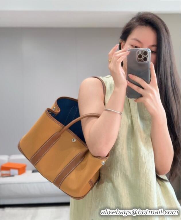 Buy Discount Hermes Garden Party Bag 30cm in Canvas and Grained Leather H2070 Golden Brown 2025 (Half Handmade)