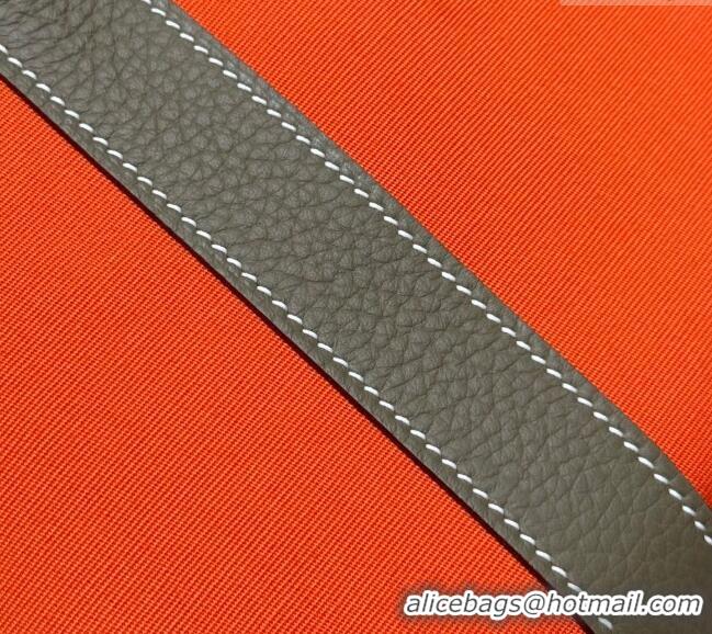 Spot Cheap Hermes Garden Party Bag 30cm in Canvas and Grained Leather H2070 Elephant Grey/Orange 2025 (Half Handmade)