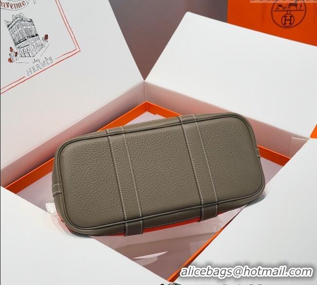 Spot Cheap Hermes Garden Party Bag 30cm in Canvas and Grained Leather H2070 Elephant Grey/Orange 2025 (Half Handmade)