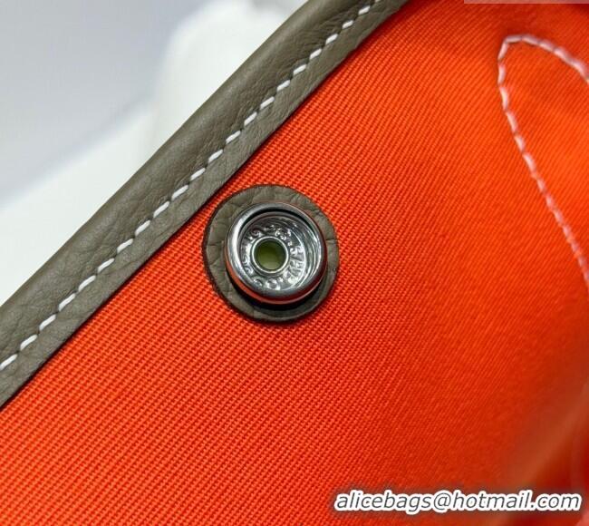 Spot Cheap Hermes Garden Party Bag 30cm in Canvas and Grained Leather H2070 Elephant Grey/Orange 2025 (Half Handmade)