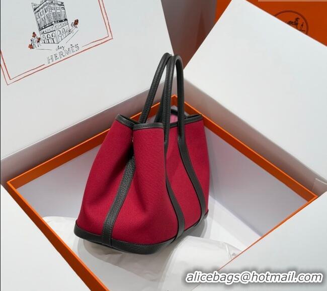 Spot Modern Hermes Garden Party Bag 30cm in Canvas and Grained Leather Hermes H2070 Red/Ebony 2025 (Half Handmade)