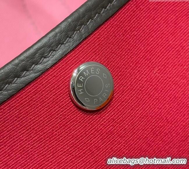 Spot Modern Hermes Garden Party Bag 30cm in Canvas and Grained Leather Hermes H2070 Red/Ebony 2025 (Half Handmade)