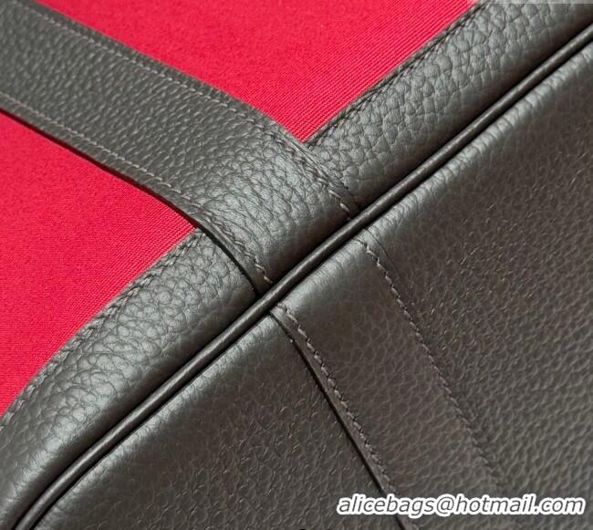 Spot Modern Hermes Garden Party Bag 30cm in Canvas and Grained Leather Hermes H2070 Red/Ebony 2025 (Half Handmade)