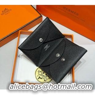 Best Price Hermes Calvi Duo Compact Card Holder Wallet in Epsom Leather H2084 Black 2025