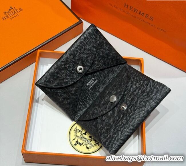 Best Price Hermes Calvi Duo Compact Card Holder Wallet in Epsom Leather H2084 Black 2025