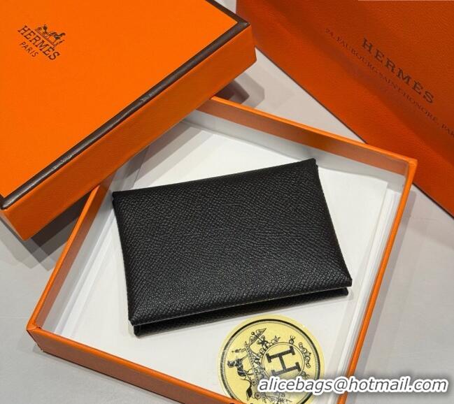 Best Price Hermes Calvi Duo Compact Card Holder Wallet in Epsom Leather H2084 Black 2025