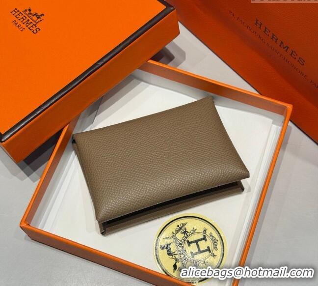 Grade Price Hermes Calvi Duo Compact Card Holder Wallet in Epsom Leather H2084 Elephant Grey 2025