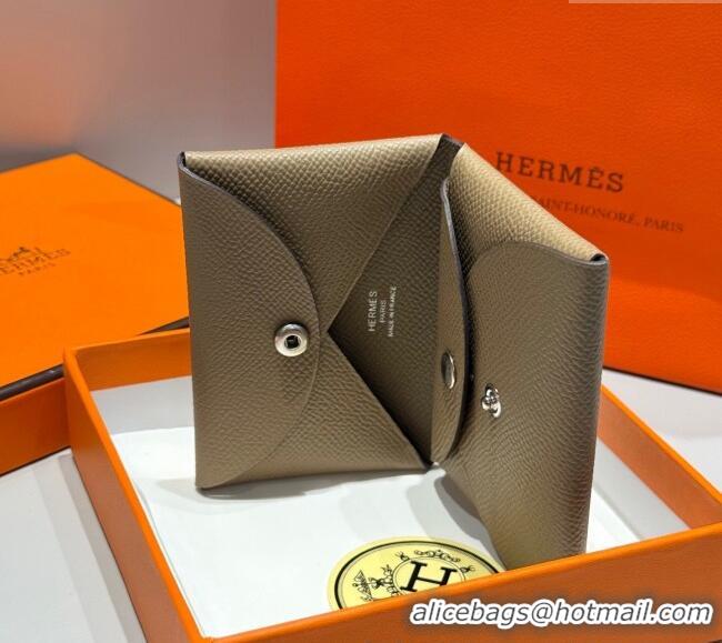 Grade Price Hermes Calvi Duo Compact Card Holder Wallet in Epsom Leather H2084 Elephant Grey 2025