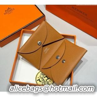Market Sells Hermes Calvi Duo Compact Card Holder Wallet in Epsom Leather H2084 Brown 2025