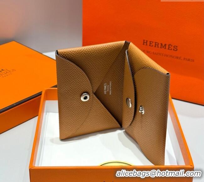Market Sells Hermes Calvi Duo Compact Card Holder Wallet in Epsom Leather H2084 Brown 2025