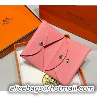 Best Grade Hermes Calvi Duo Compact Card Holder Wallet in Epsom Leather H2084 Light Pink 2025