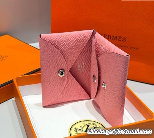 Best Grade Hermes Calvi Duo Compact Card Holder Wallet in Epsom Leather H2084 Light Pink 2025