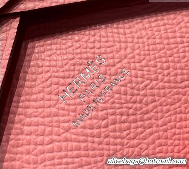 Best Grade Hermes Calvi Duo Compact Card Holder Wallet in Epsom Leather H2084 Light Pink 2025