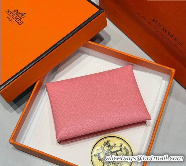 Best Grade Hermes Calvi Duo Compact Card Holder Wallet in Epsom Leather H2084 Light Pink 2025