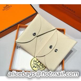 Well Crafted Hermes Calvi Duo Compact Card Holder Wallet in Epsom Leather H2084 Cream White 2025
