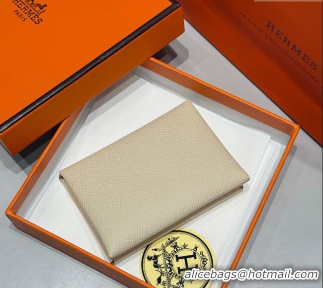 Well Crafted Hermes Calvi Duo Compact Card Holder Wallet in Epsom Leather H2084 Cream White 2025