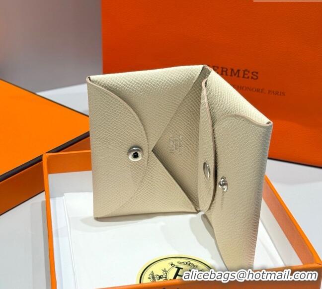 Well Crafted Hermes Calvi Duo Compact Card Holder Wallet in Epsom Leather H2084 Cream White 2025