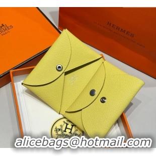 Famous Brand Hermes Calvi Duo Compact Card Holder Wallet in Epsom Leather H2084 Chick Yellow 2025