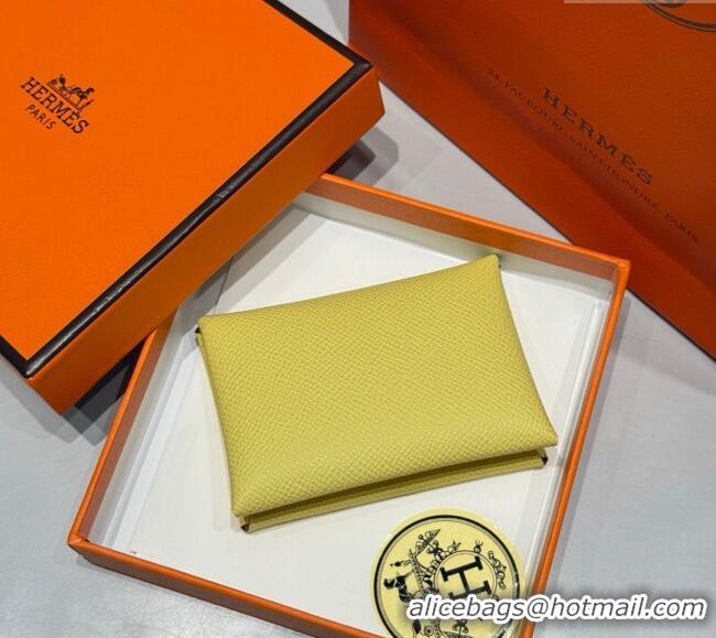 Famous Brand Hermes Calvi Duo Compact Card Holder Wallet in Epsom Leather H2084 Chick Yellow 2025