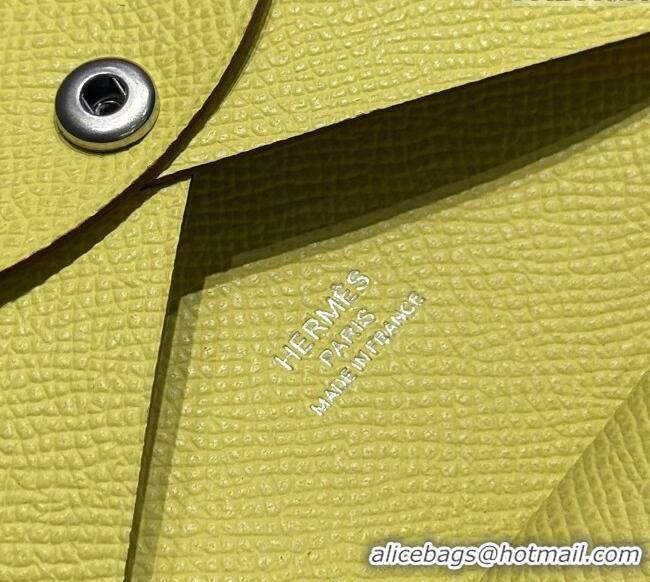 Famous Brand Hermes Calvi Duo Compact Card Holder Wallet in Epsom Leather H2084 Chick Yellow 2025