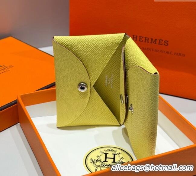 Famous Brand Hermes Calvi Duo Compact Card Holder Wallet in Epsom Leather H2084 Chick Yellow 2025