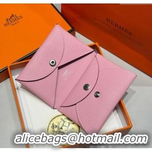 Unique Grade Hermes Calvi Duo Compact Card Holder Wallet in Epsom Leather H2084 Pink 2025