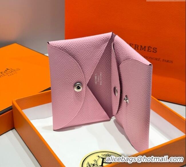 Unique Grade Hermes Calvi Duo Compact Card Holder Wallet in Epsom Leather H2084 Pink 2025