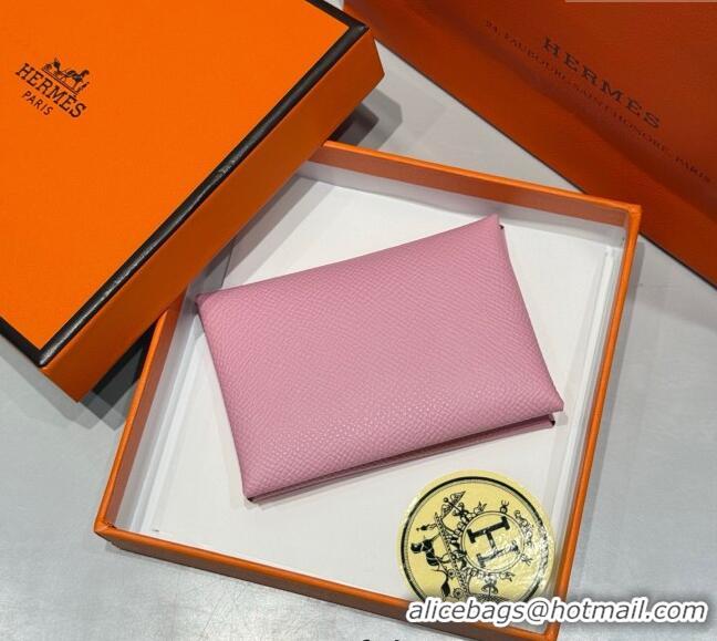 Unique Grade Hermes Calvi Duo Compact Card Holder Wallet in Epsom Leather H2084 Pink 2025