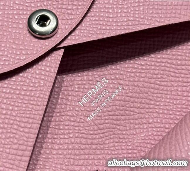 Unique Grade Hermes Calvi Duo Compact Card Holder Wallet in Epsom Leather H2084 Pink 2025