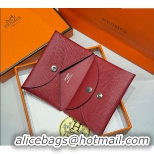 Good Taste Hermes Calvi Duo Compact Card Holder Wallet in Epsom Leather H2084 Stone Red 2025