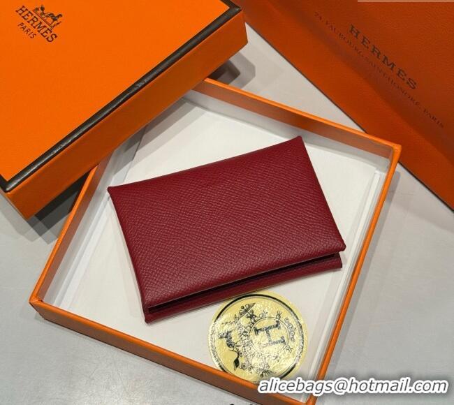 Good Taste Hermes Calvi Duo Compact Card Holder Wallet in Epsom Leather H2084 Stone Red 2025
