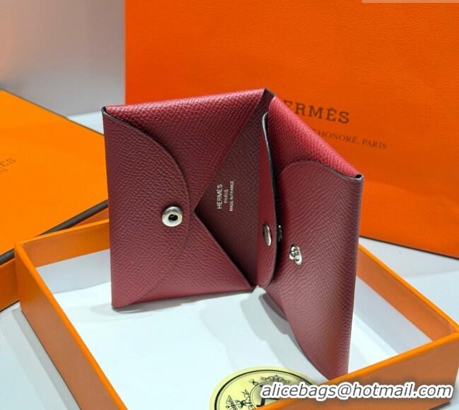 Good Taste Hermes Calvi Duo Compact Card Holder Wallet in Epsom Leather H2084 Stone Red 2025