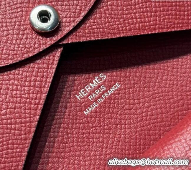 Good Taste Hermes Calvi Duo Compact Card Holder Wallet in Epsom Leather H2084 Stone Red 2025