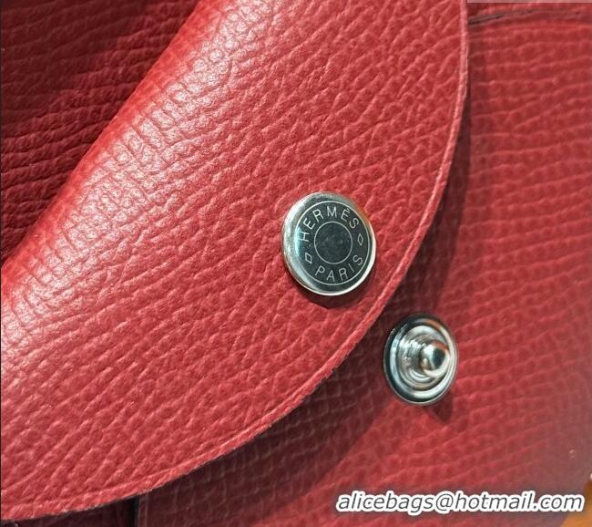 Good Taste Hermes Calvi Duo Compact Card Holder Wallet in Epsom Leather H2084 Stone Red 2025
