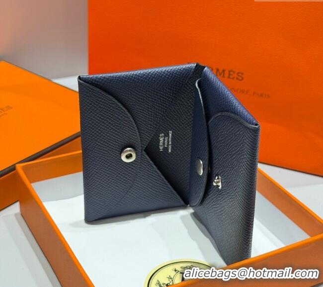 Luxury Cheap Hermes Calvi Duo Compact Card Holder Wallet in Epsom Leather H2084 Stone Blue 2025